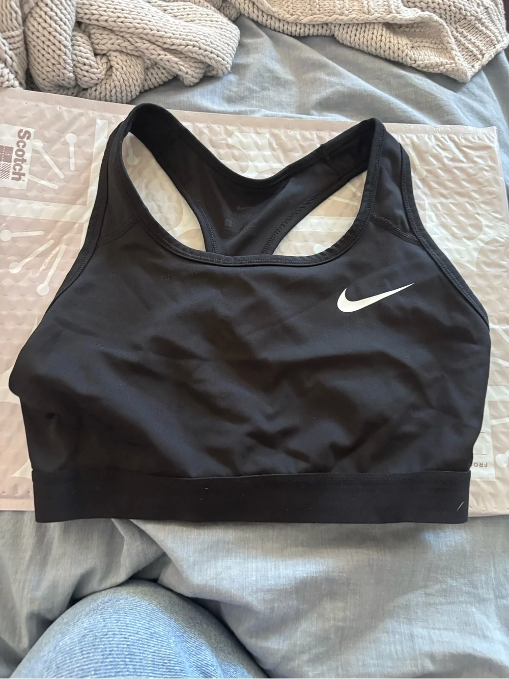 Nike Black Sports Bra with White Swoosh, S